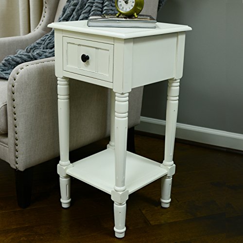 Decor Therapy Simplify Side Storage Drawer Accent Table, 14 in W x 14 in D x 28 in H, Antique White