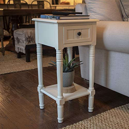 Decor Therapy Simplify Side Storage Drawer Accent Table, 14 in W x 14 in D x 28 in H, Antique White