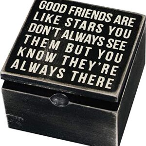 Primitives by Kathy 18192 Classic Hinged Wood Box, 4 x 4 x 2.75-Inches, Good Friends Are Like Stars