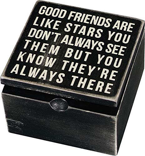 Primitives by Kathy 18192 Classic Hinged Wood Box, 4 x 4 x 2.75-Inches, Good Friends Are Like Stars