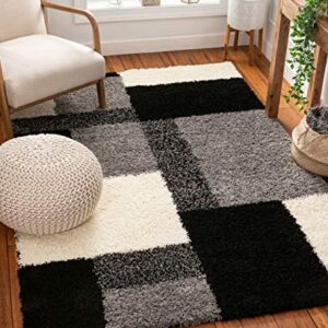 Well Woven Madison Shag Cubes Black Modern Area Rug 5'3" x 7'3"