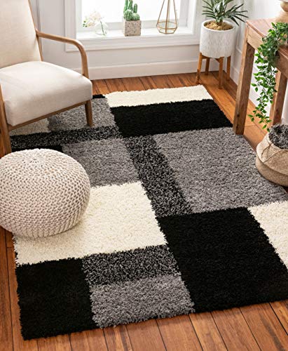 Well Woven Madison Shag Cubes Black Modern Area Rug 5'3" x 7'3"