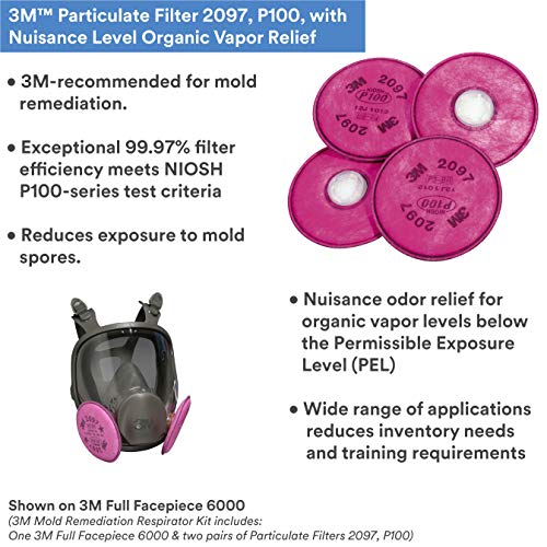 3M Respirator Kit, Full Face 6900, Reusable, Large, Plus 4 Particulate Filters 2097, P100 for Mold Remediation, Dust, Lead, Asbestos, 69097