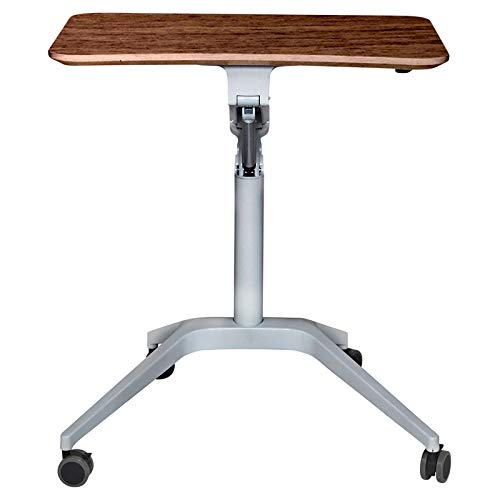 Contemporary Workpad Height Adjustable Laptop Cart Desk with Pneumatic Mechanism, Mobile Tilt, Locking Castors, Ergonomic Curved Desktop, for Office, College, 19 x 28 in. Walnut Top