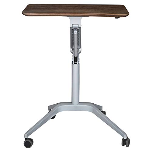 Contemporary Workpad Height Adjustable Laptop Cart Desk with Pneumatic Mechanism, Mobile Tilt, Locking Castors, Ergonomic Curved Desktop, for Office, College, 19 x 28 in. Walnut Top