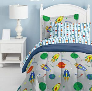 dream factory space rocket ultra soft microfiber comforter set, multi-colored, twin,2a745901mu