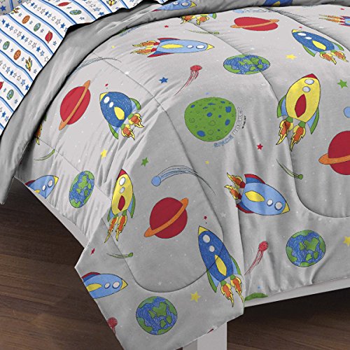 Dream Factory Space Rocket Ultra Soft Microfiber Comforter Set, Multi-Colored, Twin,2A745901MU