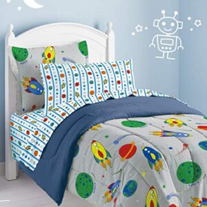 Dream Factory Space Rocket Ultra Soft Microfiber Comforter Set, Multi-Colored, Twin,2A745901MU