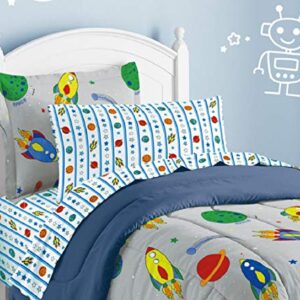 Dream Factory Space Rocket Ultra Soft Microfiber Comforter Set, Multi-Colored, Twin,2A745901MU