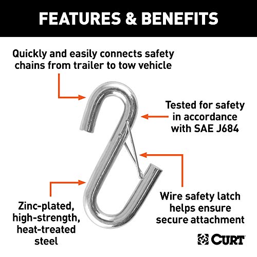 CURT 81840 13/32-Inch Certified Trailer Safety Chain S-Hook with Latch, 3,500 lbs