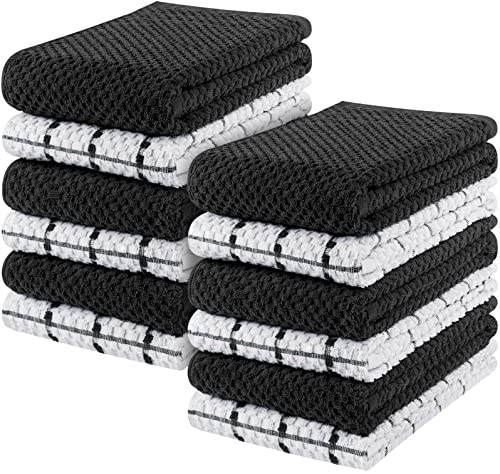 Utopia Towels Kitchen Towels, 15 x 25 Inches, 100% Ring Spun Cotton Super Soft and Absorbent Black Dish Towels, Tea Towels and Bar Towels, (Pack of 12)