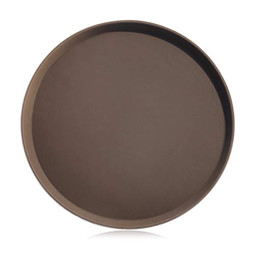 New Star Foodservice 25361 Restaurant Grade Non-Slip Tray, Plastic, Rubber Lined, Round (18-Inch, Brown)