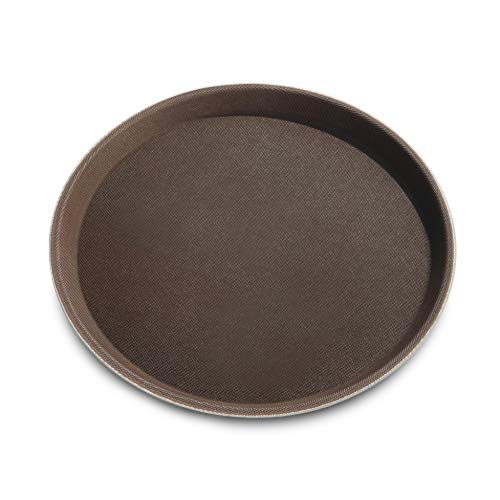 New Star Foodservice 24944 Restaurant Grade Non-Slip Tray, Plastic, Rubber Lined, Round (11-Inch, Brown)