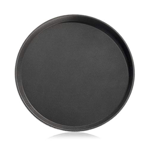 New Star Foodservice 25033 Restaurant Grade Non-Slip Tray, Plastic, Rubber Lined, Round (14-Inch, Black)