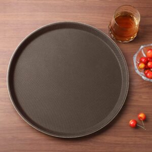 New Star Foodservice 25064 Restaurant Grade Non-Slip Tray, Plastic, Rubber Lined, Round, 14-Inch, Brown