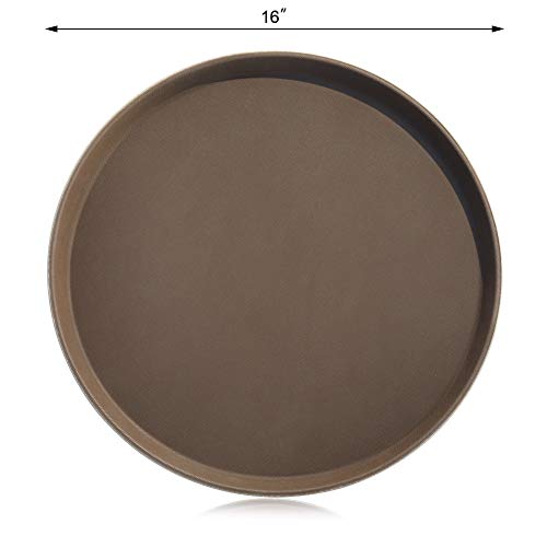 New Star Foodservice 25248 Restaurant Grade Non-Slip Tray, Plastic, Rubber Lined, Round (16-Inch, Brown)