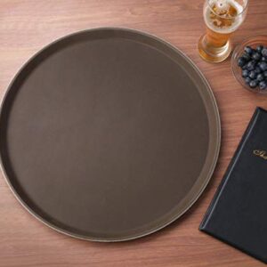 New Star Foodservice 25248 Restaurant Grade Non-Slip Tray, Plastic, Rubber Lined, Round (16-Inch, Brown)