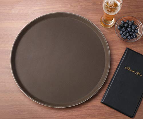 New Star Foodservice 25248 Restaurant Grade Non-Slip Tray, Plastic, Rubber Lined, Round (16-Inch, Brown)