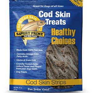 Savory Prime Cod Skin Fish Strips, 16-Ounce, No Artificial Color, All Breed Sizes (62016)