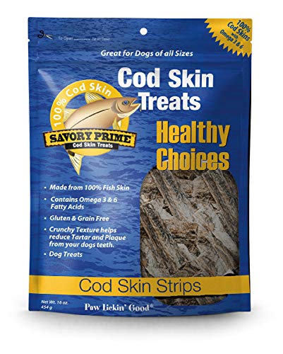 Savory Prime Cod Skin Fish Strips, 16-Ounce, No Artificial Color, All Breed Sizes (62016)