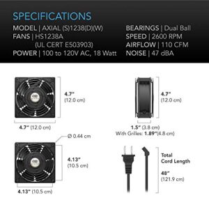 AC Infinity AXIAL 1238, Muffin Fan, 120V AC 120mm x 38mm High Speed, UL-Certified for DIY Cooling Ventilation Exhaust Projects