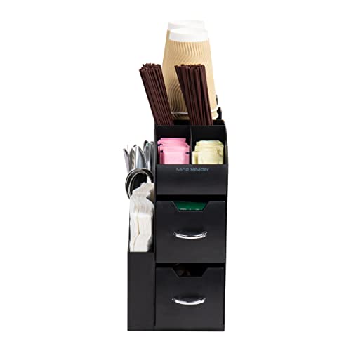 Mind Reader Anchor Collection, 11-Compartment Cup and Condiment Organizer with 2 Drawers, Black