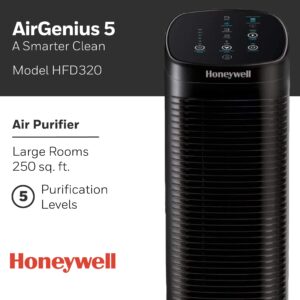 Honeywell HFD320 Air Genius 5 Air Purifier with Permanent Washable Filter Large Rooms (250 sq. ft.) Black