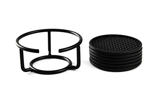 Spectrum Diversified Euro Set Set of 6 Waterproof, Flexible Holder, Coasters for Hot & Cold Drinks, 1, Black