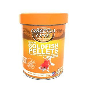 omega one goldfish pellets, sinking, 4mm medium pellets, 4.2 oz