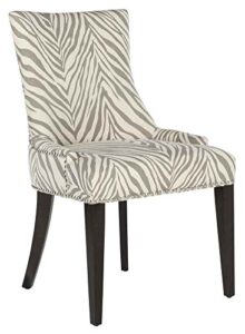 safavieh mercer collection eva soft linen dining chair with trim nail head, grey and white
