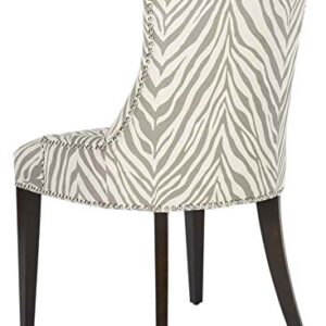 Safavieh Mercer Collection Eva Soft Linen Dining Chair with Trim Nail Head, Grey and White