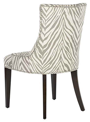 Safavieh Mercer Collection Eva Soft Linen Dining Chair with Trim Nail Head, Grey and White