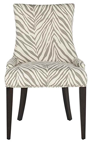 Safavieh Mercer Collection Eva Soft Linen Dining Chair with Trim Nail Head, Grey and White