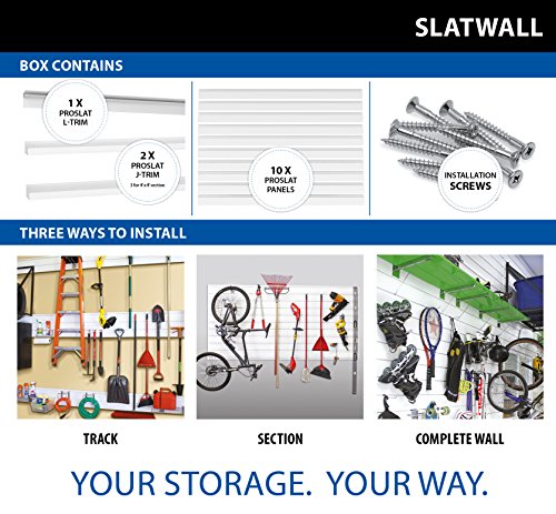 Proslat 88102 Heavy Duty PVC Slatwall Garage Organizer, 8-Feet by 4-Feet Section, White