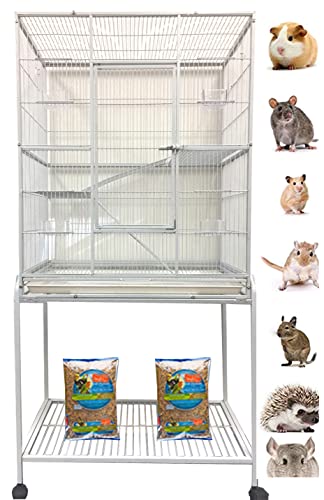 New Large Wrought Iron 4 Levels Ferret Chinchilla Sugar Glider Cage 30-Inch by 18-Inch by 63-Inch with Stand on Wheels