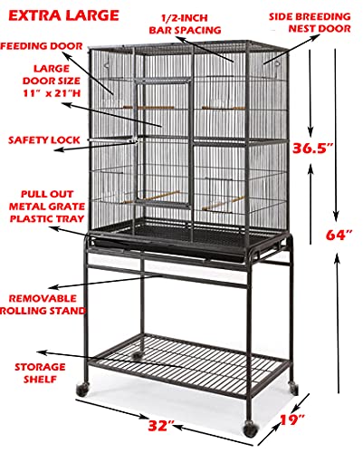 New Large Wrought Iron 4 Levels Ferret Chinchilla Sugar Glider Cage 30-Inch by 18-Inch by 63-Inch with Stand on Wheels