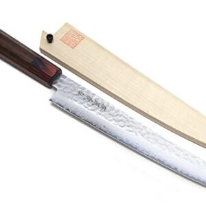 Yoshihiro VG-10 46 Layers Hammered Damascus Sujihiki Japanese Slicer Knife (9.5'' (240mm) Rosewood Handle)