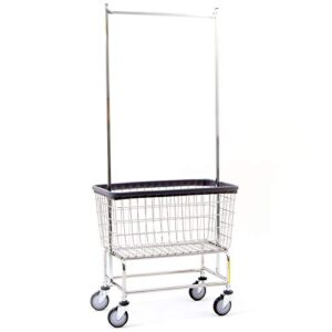 r&b wire™ 200f56 large wire laundry cart with double pole rack, 4.5 bushel, chrome