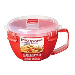 Sistema Microwave Bowl for Noddles, Pasta, and Soup with Lid and Handle, Dishwasher Safe, 31.7-Ounce, Red