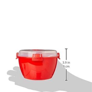 Sistema Microwave Bowl for Noddles, Pasta, and Soup with Lid and Handle, Dishwasher Safe, 31.7-Ounce, Red