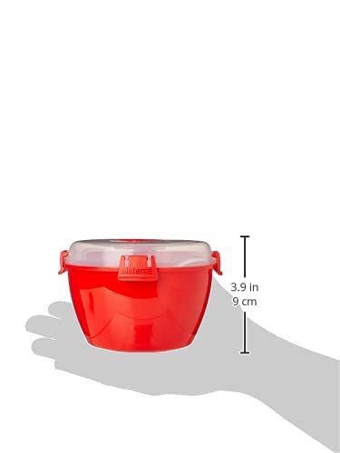 Sistema Microwave Bowl for Noddles, Pasta, and Soup with Lid and Handle, Dishwasher Safe, 31.7-Ounce, Red