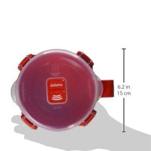 Sistema Microwave Bowl for Noddles, Pasta, and Soup with Lid and Handle, Dishwasher Safe, 31.7-Ounce, Red