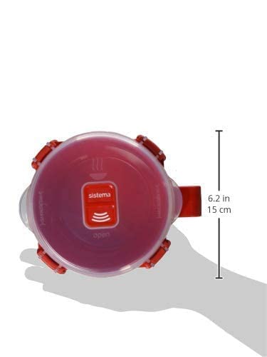 Sistema Microwave Bowl for Noddles, Pasta, and Soup with Lid and Handle, Dishwasher Safe, 31.7-Ounce, Red