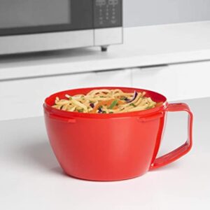 Sistema Microwave Bowl for Noddles, Pasta, and Soup with Lid and Handle, Dishwasher Safe, 31.7-Ounce, Red