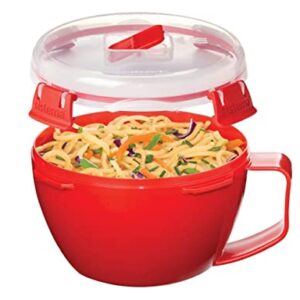 Sistema Microwave Bowl for Noddles, Pasta, and Soup with Lid and Handle, Dishwasher Safe, 31.7-Ounce, Red