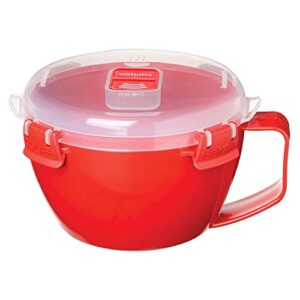 Sistema Microwave Bowl for Noddles, Pasta, and Soup with Lid and Handle, Dishwasher Safe, 31.7-Ounce, Red