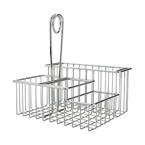 G.E.T. 4-21699 Chrome Four Compartment Condiment Caddy Metal Specialty Servingware Collection, 8" x 7" x 9" Tall, Chrome