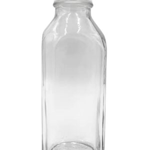 The Dairy Shoppe 1 LTR (33.8 oz) Glass Milk Bottle with Cap. Made in USA, Square Style