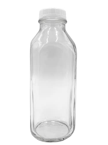 The Dairy Shoppe 1 LTR (33.8 oz) Glass Milk Bottle with Cap. Made in USA, Square Style