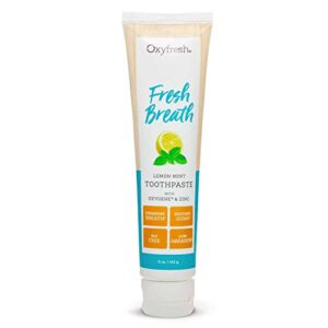 premium oxyfresh lemon mint fresh breath toothpaste – low abrasion toothpaste for bad breath - sls & fluoride free toothpaste – anti plaque & tartar control toothpaste with essential oils. 5oz